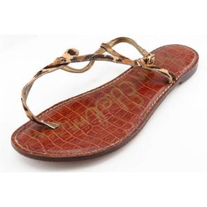 Sam Edelman T-Strap Sandals Brown‎ Leather Women Shoes Size 7.5 Medium